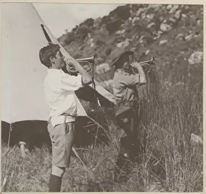 Bugles Prints: Two boy scout buglers at camp