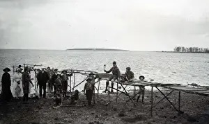Woodwork Prints: Boy scouts building a wooden jetty, Mauritius