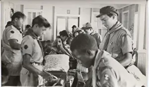 Belize Prints: Boy scouts at camp, packing up, British Honduras
