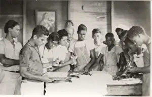 Aprons Prints: Boy scouts cooking at camp, British Honduras