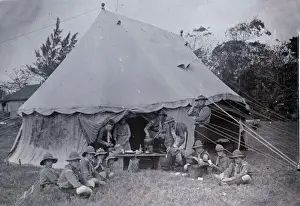 Boy scouts cooking at camp, Mauritius