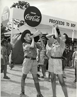 Boy scouts drinking from bottles, Australia