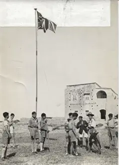 Cypriot Prints: Boy scouts with flag, Cyprus
