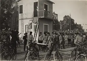 Boy scouts practising firefighting, Egypt