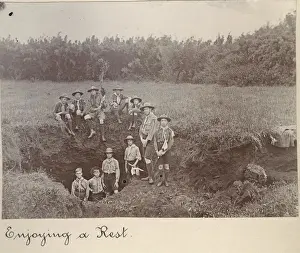 Hike Prints: Boy scouts resting during a hike, Mauritius