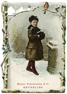 C1880 Prints: Boy in Snow in Muff 1880
