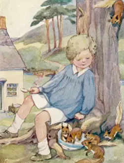 Squirrels Prints: Boy and squirrels