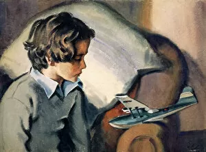 Child Hood Gallery: Boy and toy aeroplane by David Wright