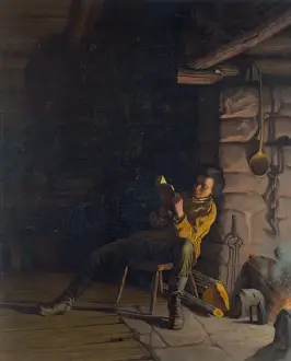 Boyhood Prints: The boyhood of Lincoln--An evening in the log hut