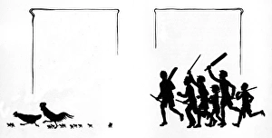 Images Dated 3rd November 2011: Boys with bats and stumps frighten the birds away