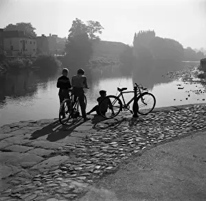 Waller Prints: Boys with bikes by Bewdley Bridge