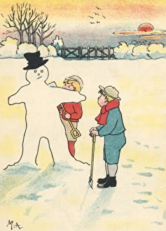 Boys Build Snowman