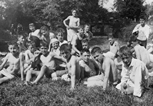Edge Prints: Boys Club, swimming and relaxing by river, 1928