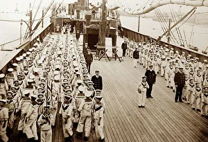 Boys drilling on deck, Training Ship Exmouth, early 1900s