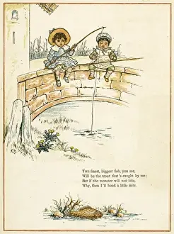 Two boys fishing from a bridge