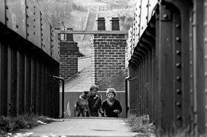 Mischief Prints: Boys on footbridge Stoke