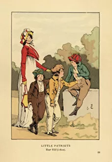 Images Dated 10th July 2019: Boys in jackets and breeches with Merveilleuse, 1800