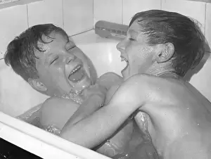 Bath Room Prints: Two boys larking about in the bath