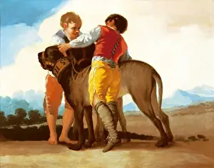 Cardboard Prints: Two Boys with Mastiff