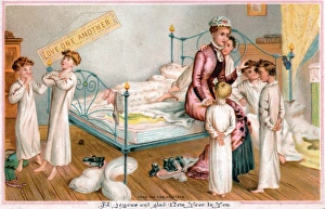 Nightie Gallery: Six boys pillow fighting on a New Year card