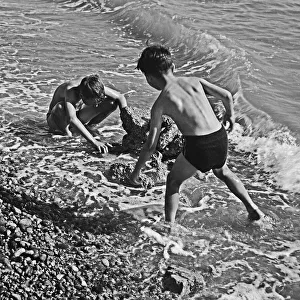 Shingle Prints: Boys playing on beach, Sussex