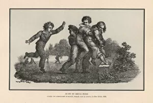 Boys playing the game of cheval fondu, leap-frog