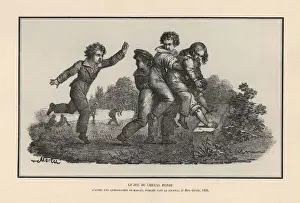 Genie Prints: Boys playing the game of cheval fondu, leap-frog