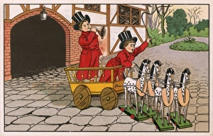 Two boys playing at riding a Carriage Two boys playing at riding a Carriage