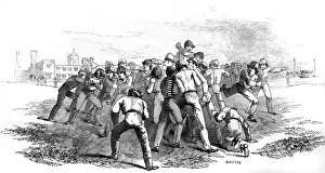 1845 Prints: Boys playing rugby at Rugby School