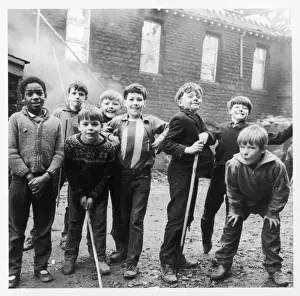 Kids Prints: Boys playing on a Sheffield street