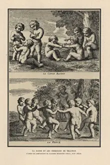 Boys playing tug-of-war with batons and dancing