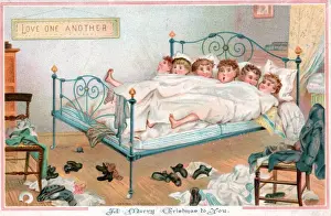 Scattered Prints: Six boys sharing a bed on a Christmas card