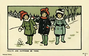 Snowballing Prints: Three boys with snowballs