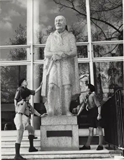 Boys with statue outside Baden Powell House, London