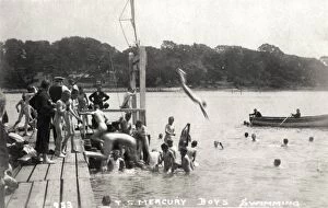 Swimming Gallery: Boys Swimming, Training Ship Mercury, River Hamble, Hants