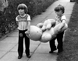 Bears Prints: Two boys with teddy bears, Redruth, Cornwall