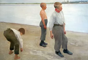 Friends Collection: Boys Throwing Pebbles into the River by Karoly Ferenczy