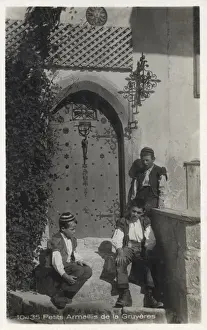 Skullcap Prints: Boys in traditional costume, Gruyeres, Switzerland