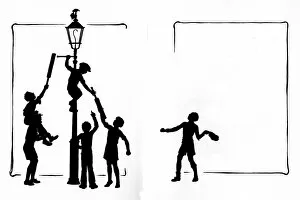 Images Dated 3rd November 2011: Boys try to reach Jack Sparrow on top of lamp post