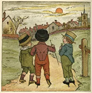 Sun Set Prints: Three boys walking along a lane