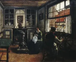 Tournai Prints: BRAEKELEER, Henri de (1840-1888). The Spinner