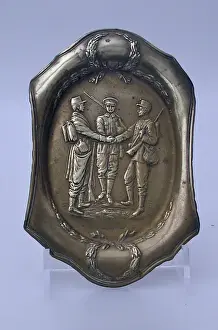 Ashtray Prints: Brass ashtray showing French, British and Belgian soldiers