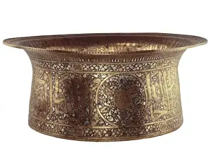 Diameter Prints: Brass basin inlaid with silver and gold. 1320