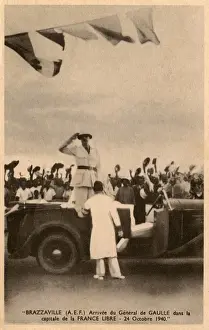 Cheering Prints: Brazzaville, Congo - arrival of French General de Gaulle