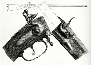 Ammunition Gallery: Breechloader rifle, in use around 1700. Ammunition is loaded via the rear end of