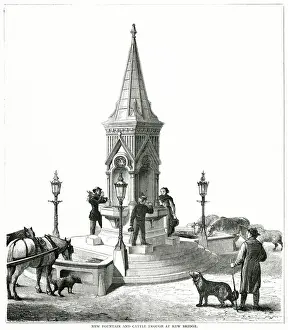 Brentford public fountain for people and animals at Kew Bridge. Erected at the request of Mrs. Wheeler on memorial to her late husband, Samuel Wheeler at a cost of £1600. Date: 1877