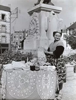 Breton lace seller in Granville, Normandy, France