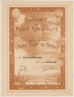 Janvier Prints: Brevet de pilote aeronaute, decerne par l Aero-Club de Franc