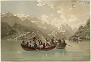 Bridal party on a fjord. Date: circa 1851