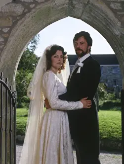 Bride and groom in church doorway, Marazion, Cornwall